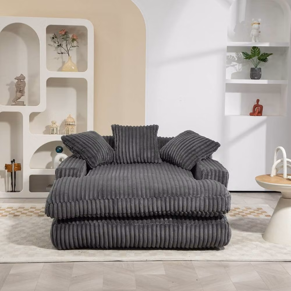 Matteo Oversized Soft Plush Cord Fabric Chaise Lounge Sofa Bed in Grey with Sleeping Function and Scatter Cushions – 4