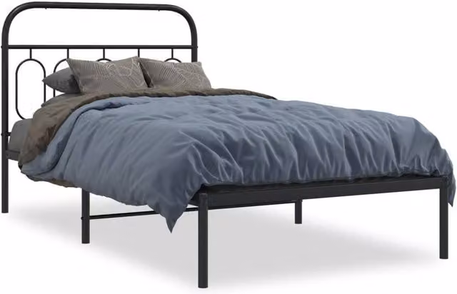 Berkfield Home Metal Bed Frame with Headboard, Black, W/D/H: 100 x 190 cm
