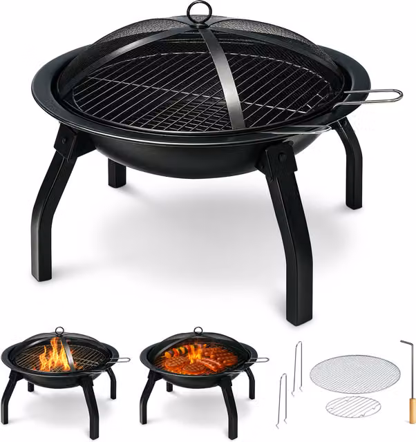 Keplin Stainless Steel Portable Folding Fire Pit with Lid and Carry Bag in Black – 1