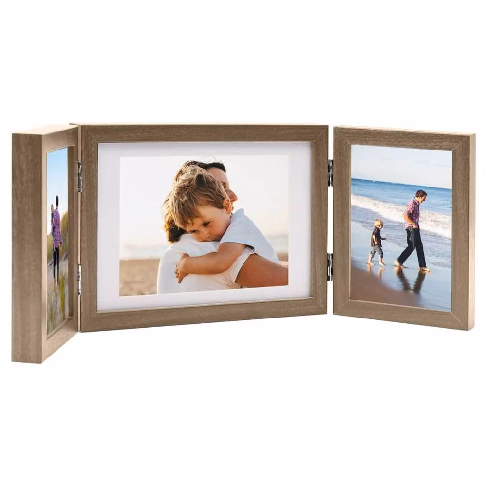 Berkfield Home Trifold Photo Frame Collage in Light Brown, W: 22 cm, H: 15 cm – 2
