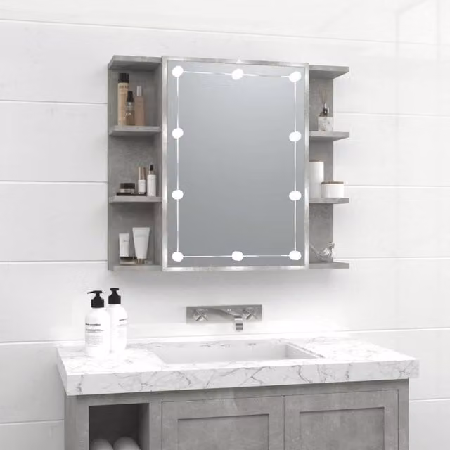 Berkfield Home LED Mirror Cabinet in Concrete Grey, W: 70 cm, H: 60 cm, D: 16.5 cm – 1