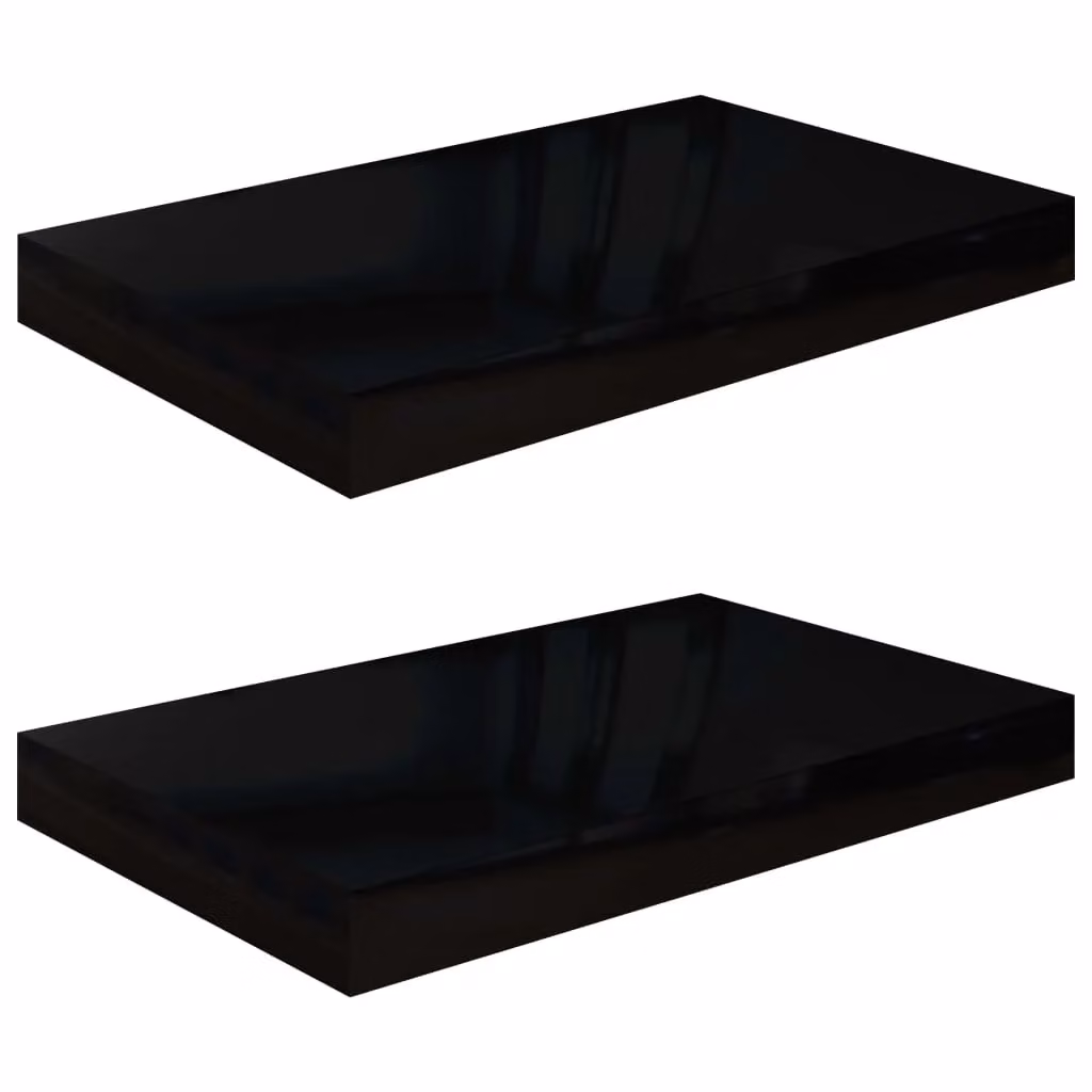 Berkfield Home Set of 2 High Gloss Black Floating Wall Shelves, W/D/H: 40 x 23 x 3.8 cm – 2
