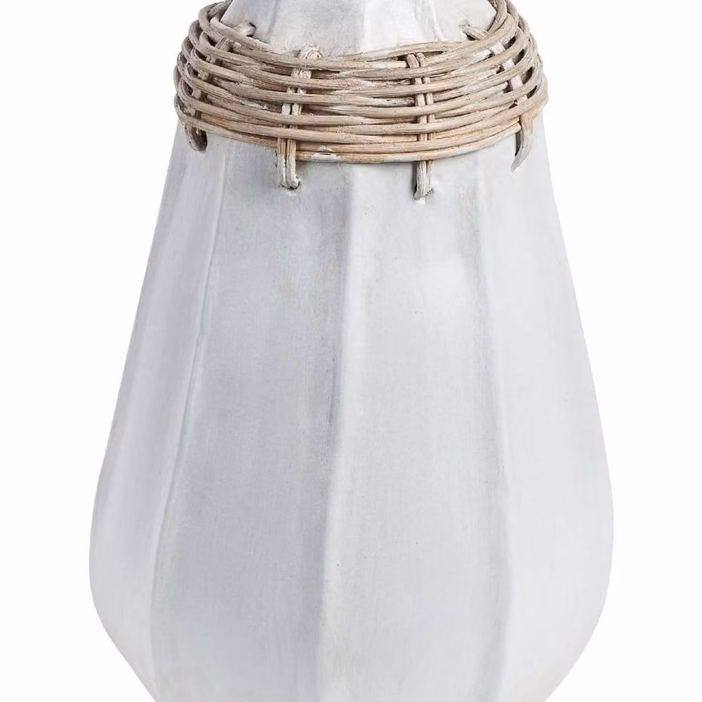Wyld and Coco White Ceramic Terracotta Tabletop Vase with Rattan Neck – 2