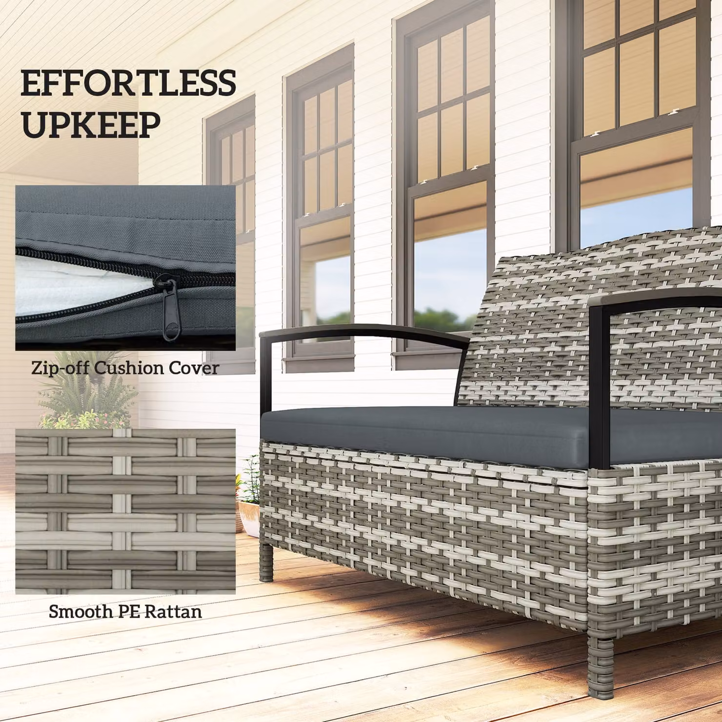 Outsunny 2 Seater Garden Storage Bench with Padded Cushions, Dark Grey PE Rattan Outdoor Storage Box – 6