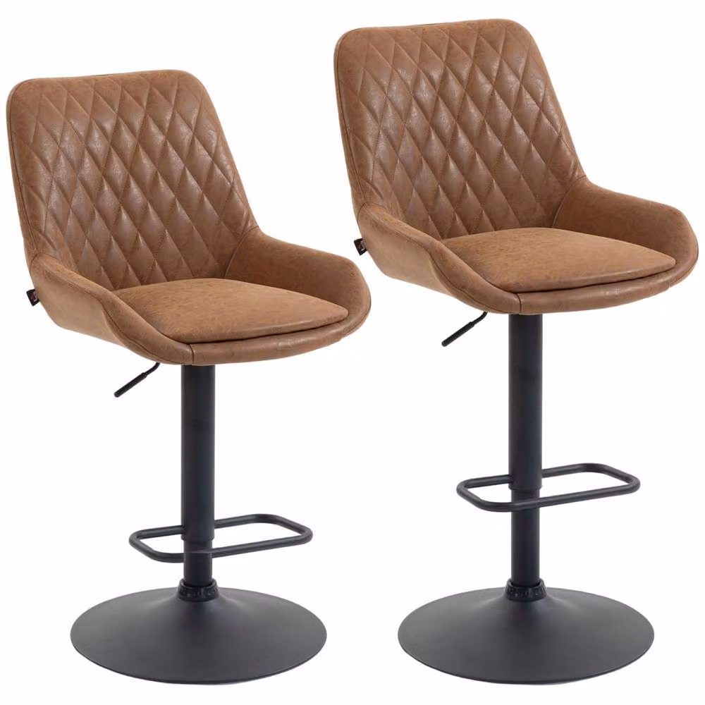 Wyld Haus Set of 2 Retro Gas Lift Bar Stools in Tan Faux Leather with 360 Degree Swivel – 2