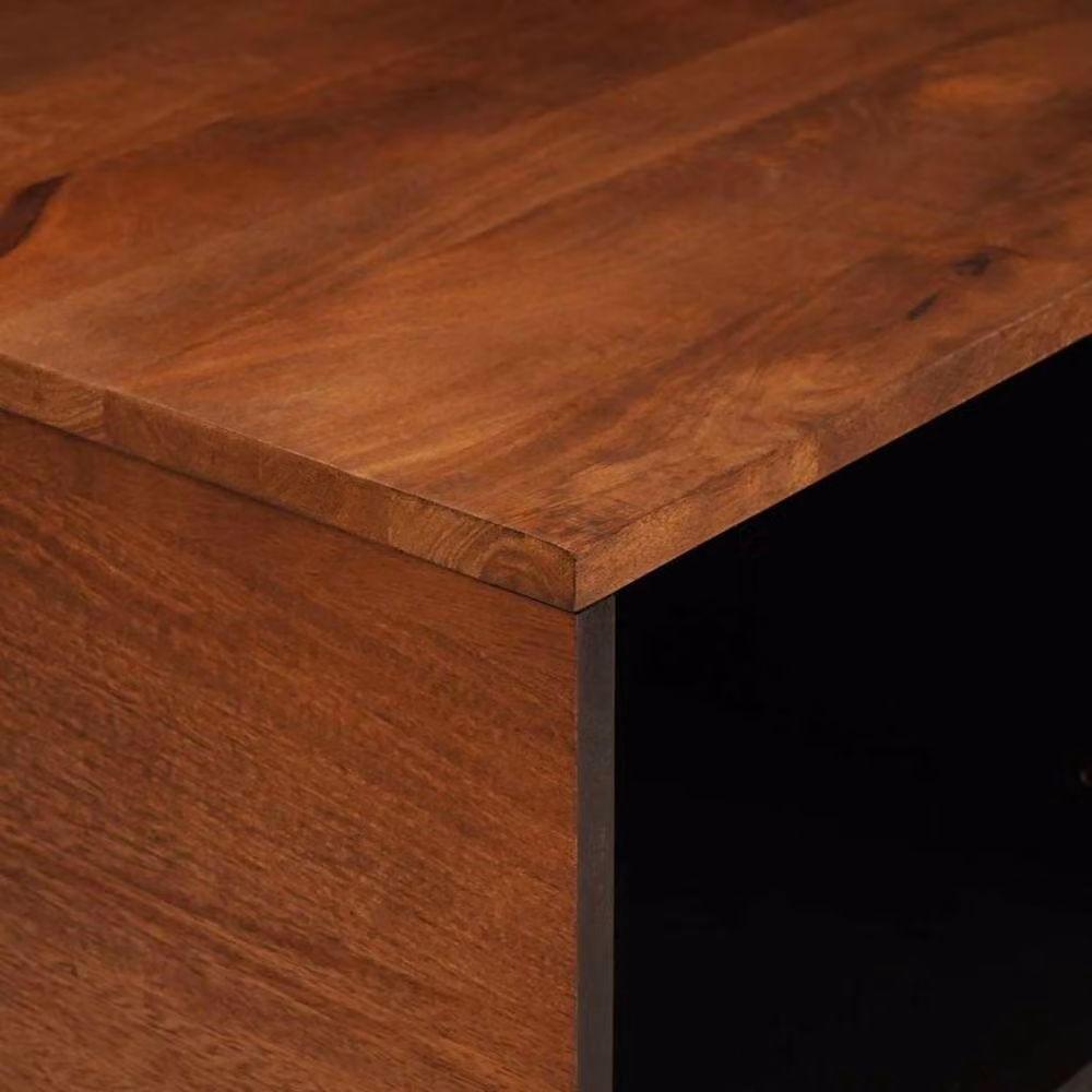 Berkfield Home Brown Cane and Solid Mango Wood Coffee Table with Shelf – 3