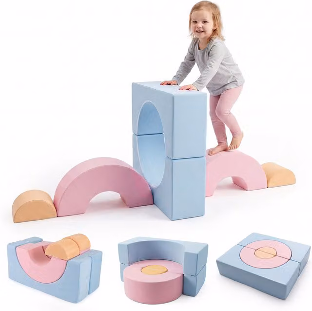 Costway Toddlers Foam Climbing Blocks in Brown