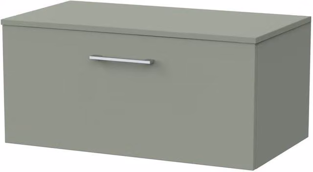 Balterley Pershall Modern Wall Mounted 1 Drawer Bathroom Vanity Unit with Laminate Top, Reed Green, Width: 80 cm
