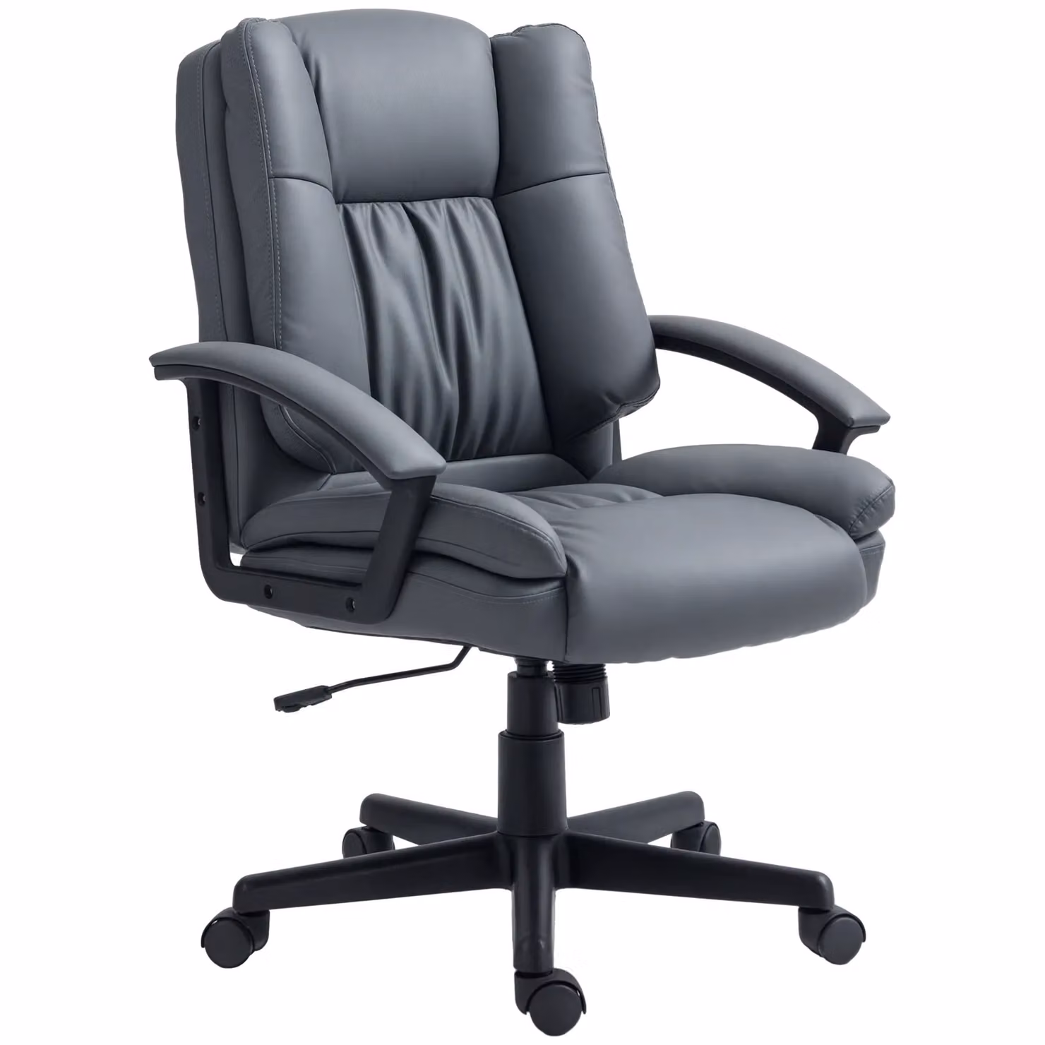 HOMCOM Mid Back Swivel Executive Office Chair with Armrests in Dark Grey PU Leather – 2