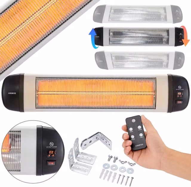 AREBOS Infrared Patio Heater with Remote Control, Silver