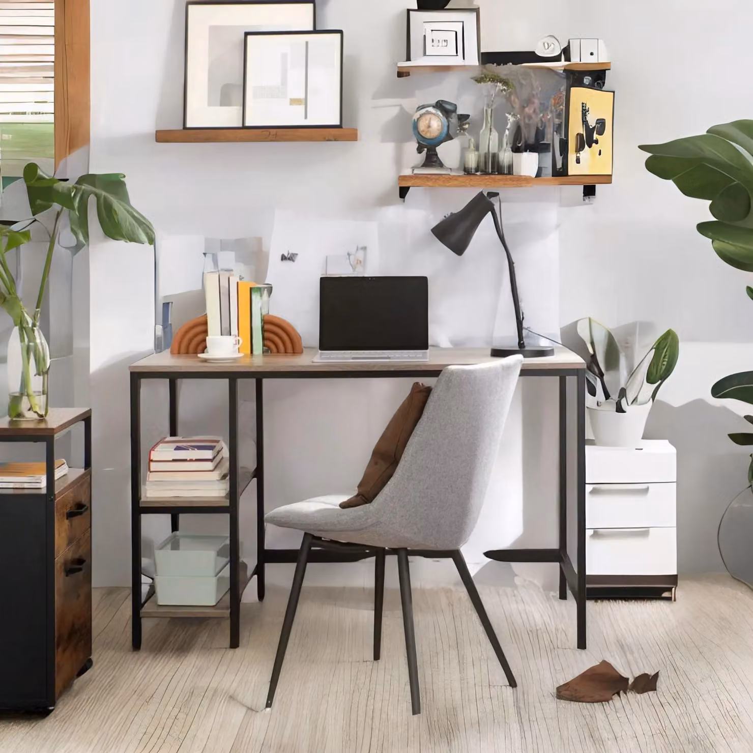 FURNOS Industrial Computer Desk with 2 Shelves in Grey, Width: 120 cm – 3