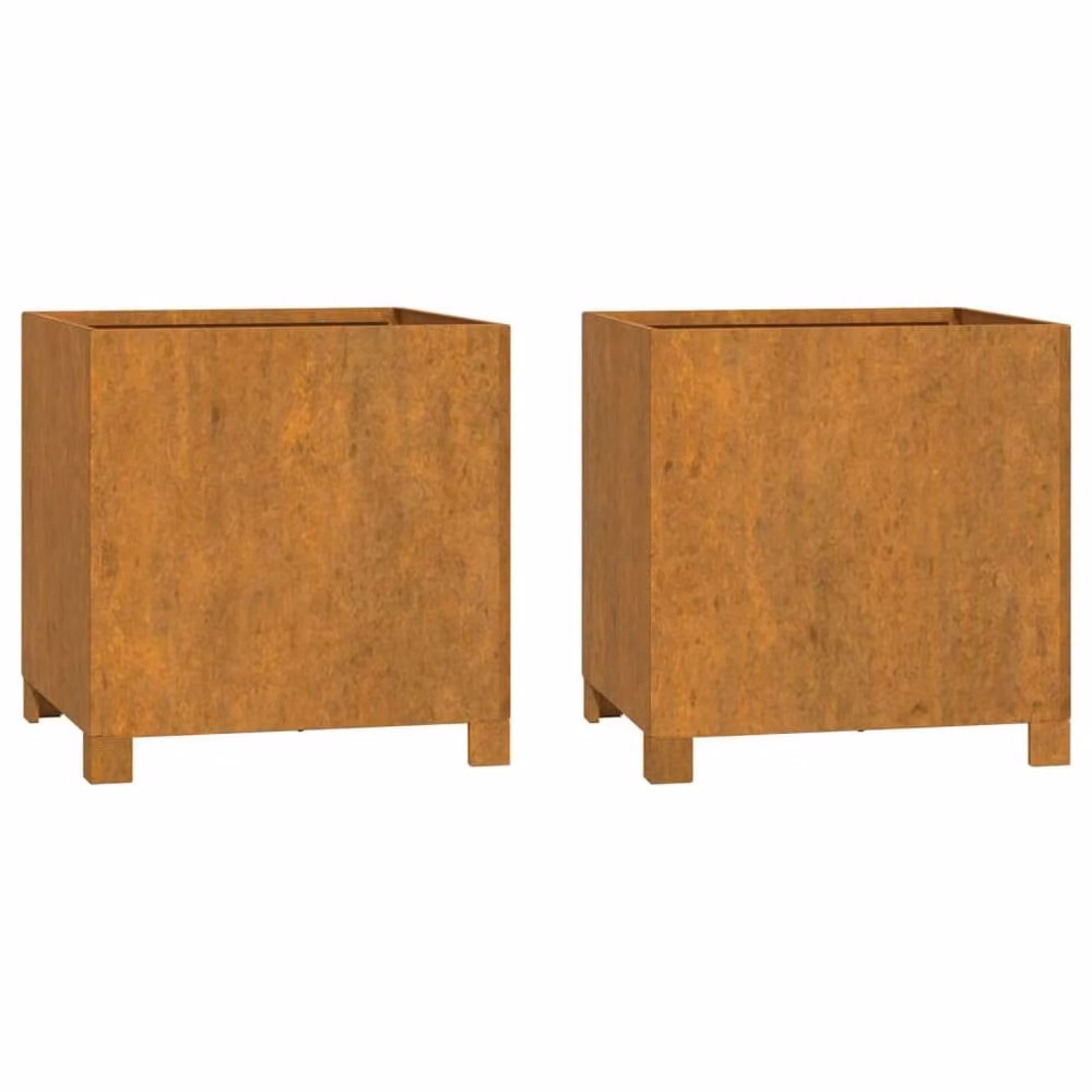 Berkfield Home Set of 2 Rusty Corten Steel Planters with Legs in Brown, W/D/H: 42 x 40 x 43 cm – 2