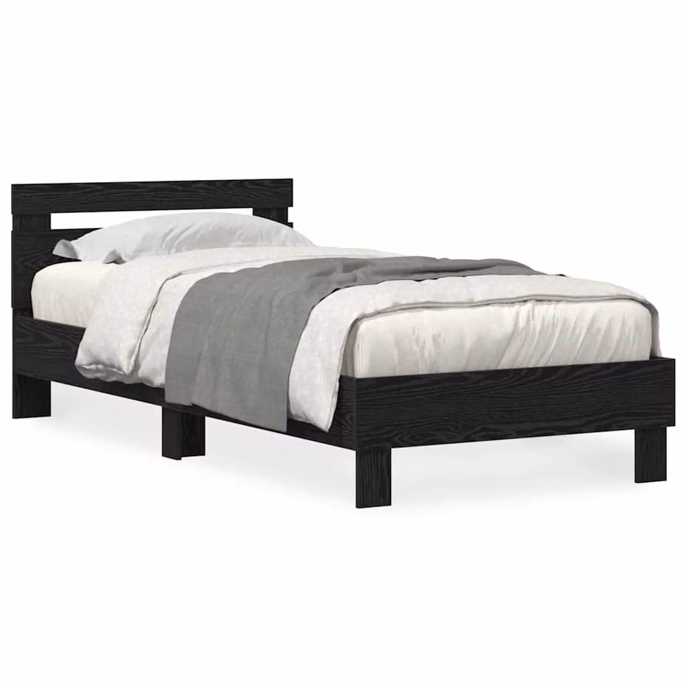 Berkfield Home Modern Bed Frame with Under-Bed LED Lighting in Black Oak, W/D/H: 90 x 200 cm – 3