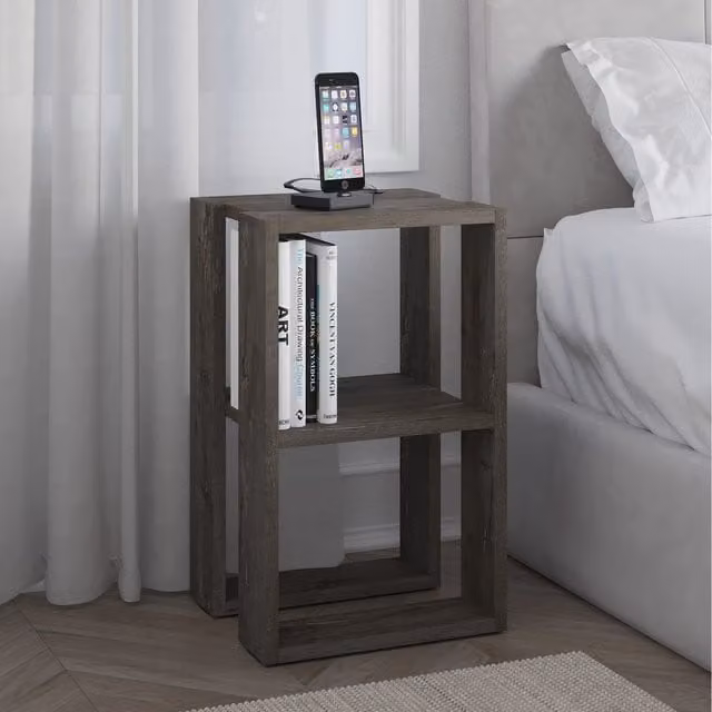 Decortie Modern Rectangular Bedside Table in Brown and Grey, W/D/H: 30 x 34 x 55 cm