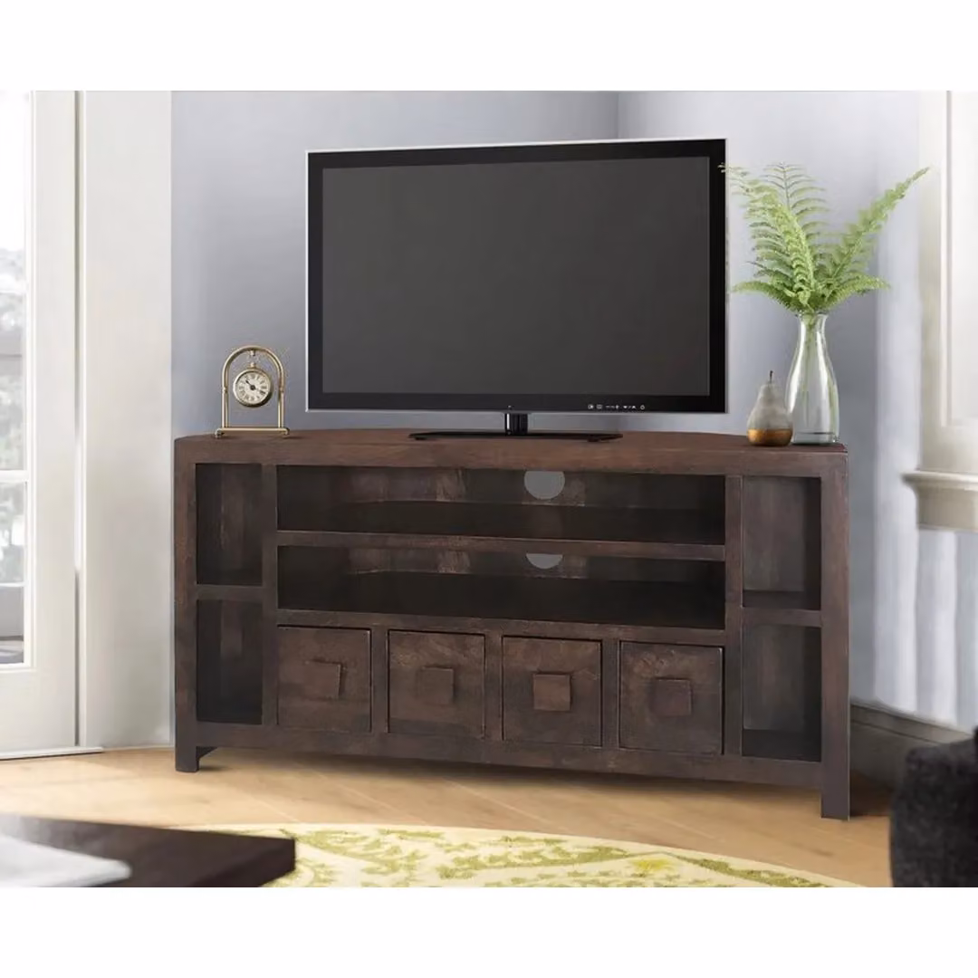 Jaipur Furniture Ltd Plus Corner TV Unit in Brown Mango Wood, W104 x D43 x H55 cm – 2