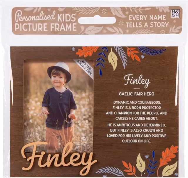 History & Heraldry Finley Pre-personalised Child's Rectangular Tabletop Picture Frame in Brown Wood