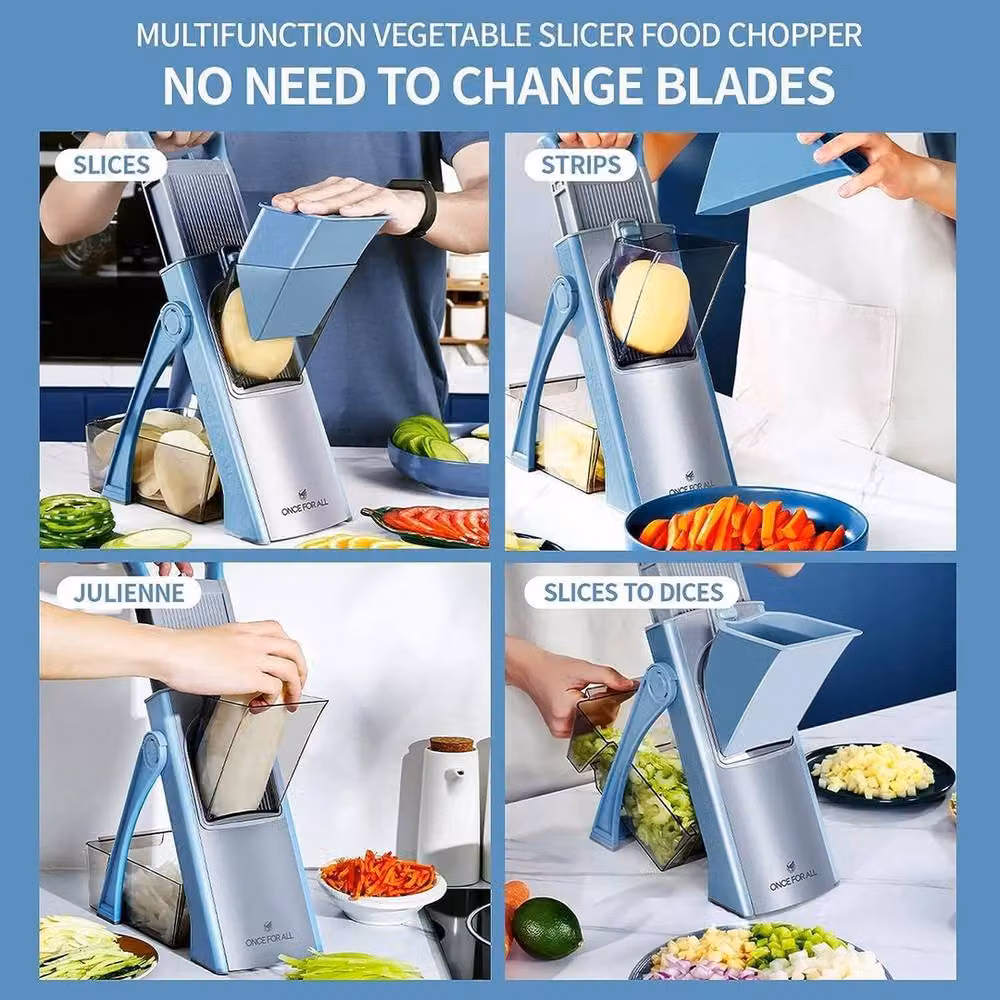 NESTLUNE Safe Mandoline Vegetable Slicer with Adjustable Thickness and Multiple Blades, Blue, W: 100 cm, D: 15 cm, H: 15 cm – 5