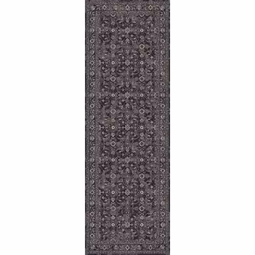 THE RUGS Nuza Vintage Washable Polyamide Non-Slip Rug, Black, W: 180 cm, D: 60 cm – 1