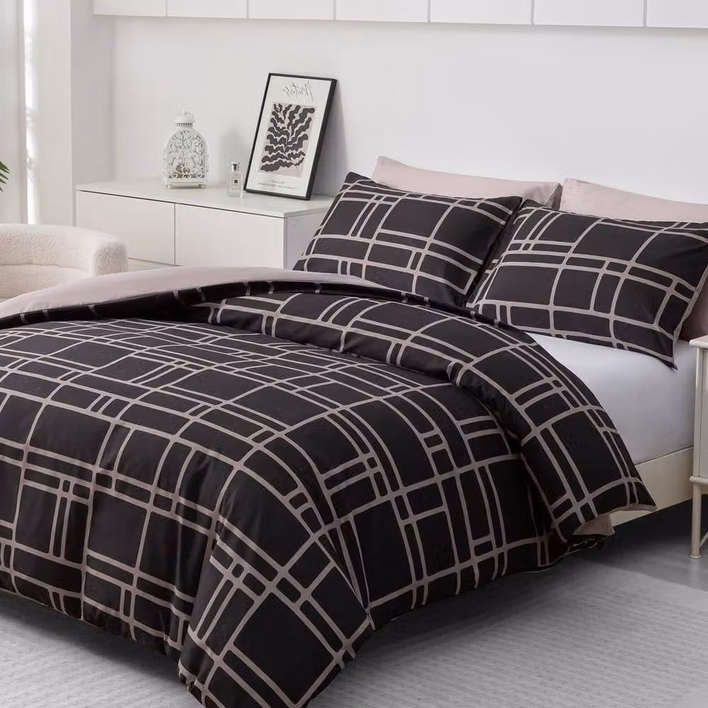 Lazzaro Home Premium Brushed Microfibre Reversible Duvet Cover and Pillowcase Set, Brown, W: 140 cm, H: 200 cm – 3