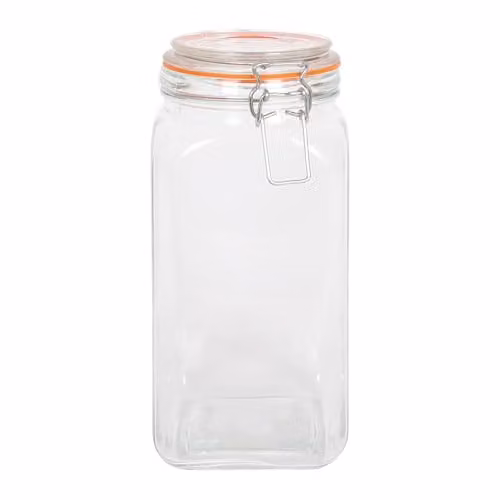 Argon Tableware Square Glass Jar with Clip-Top Lid, 1.7 l, Transparent – 1