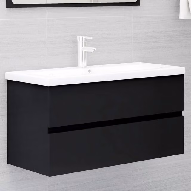 Berkfield Home Modern Black Sink Cabinet with Ceramic Basin and MDF Construction