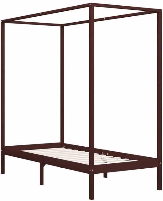 Berkfield Home Canopy Bed Frame in Dark Brown Solid Pine Wood, W: 90 cm, L: 200 cm – 1