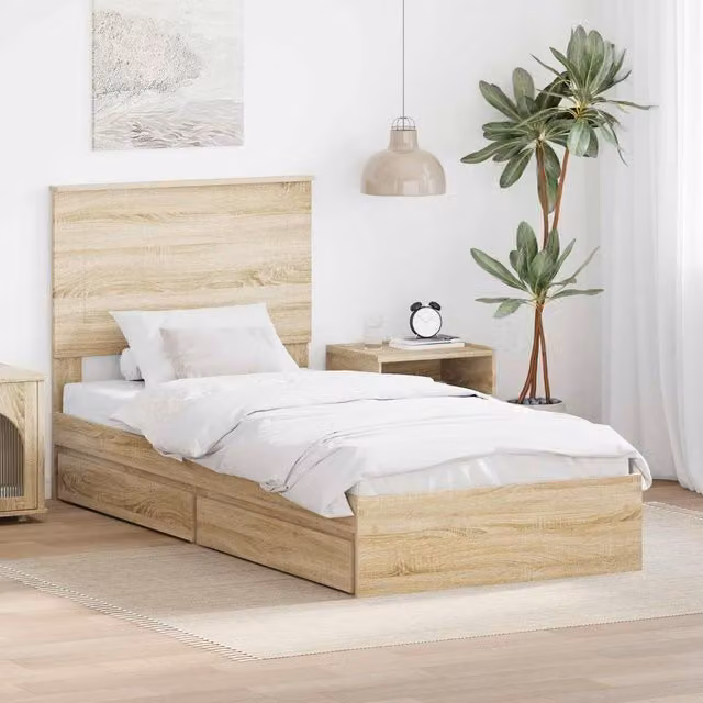 Berkfield Home Storage Bed with Drawer in Sonoma Oak Brown, W/D/H: 75 x 190 cm