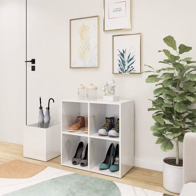 Berkfield Home High Gloss White Hall Shoe Cabinet W: 105 cm, D: 35.5 cm, H: 70 cm