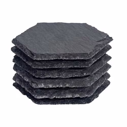 Argon Tableware Hexagon Slate Coasters, Set of 6, Black, Diameter: 9.5 cm