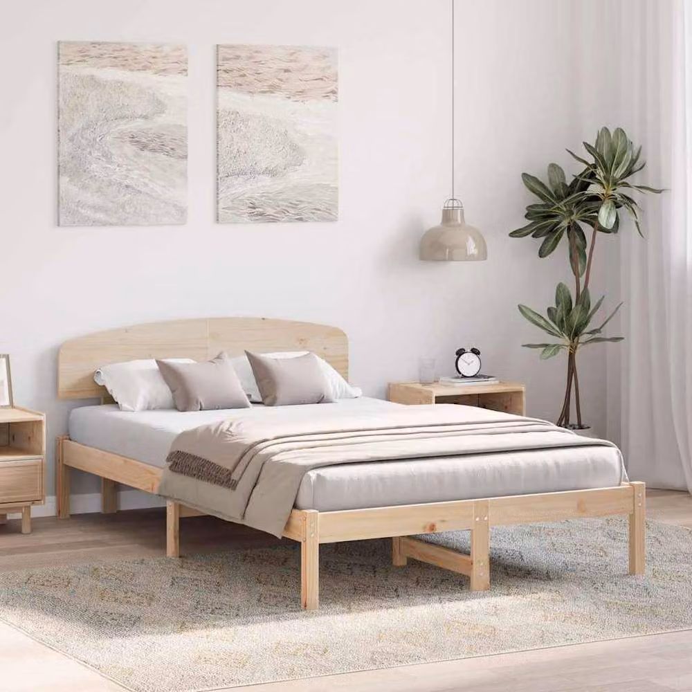 Berkfield Home Modern Bed Frame with Headboard in Beige Solid Pine Wood, W/D/H: 120 x 200 cm – 2