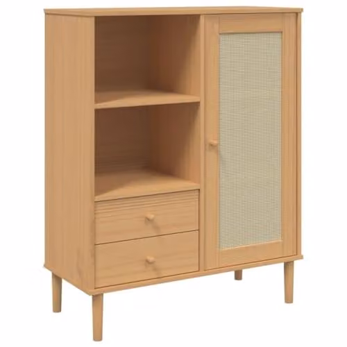 vidaXL SENJA Highboard in Brown Rattan Look Solid Pine Wood W/D/H: 90 x 40 x 112 cm – 1
