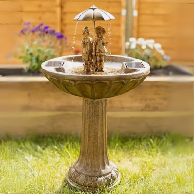 Garden Mile Sing Kids Solar Water Fountain, Brown, Round Tabletop Design for Children