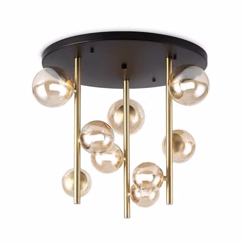 Ideal Lux Perlage 9 Light Globe Ceiling Light in Brass with Amber Glass Shades
