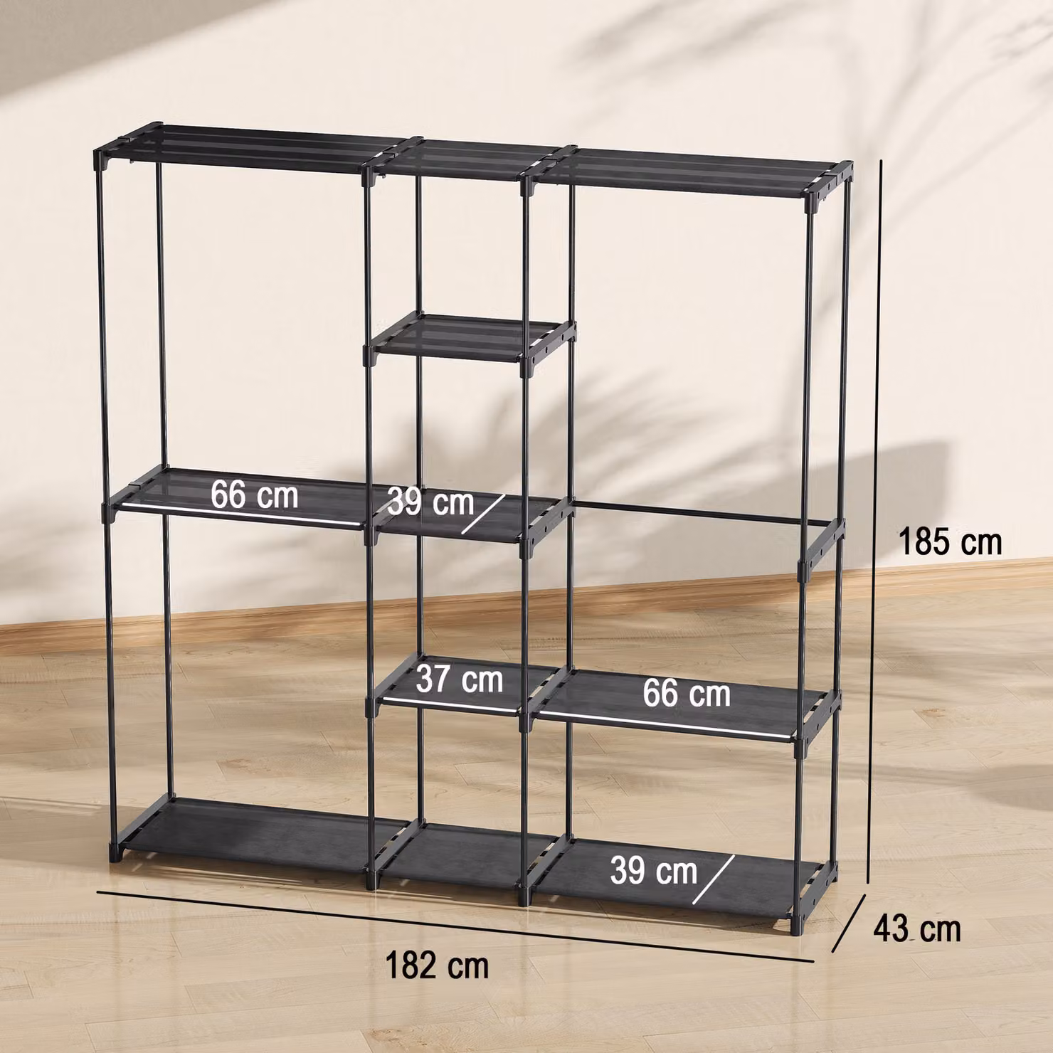 HOMCOM Portable Open Clothes Wardrobe with 8 Shelves and 3 Hanging Rails, Black – 3