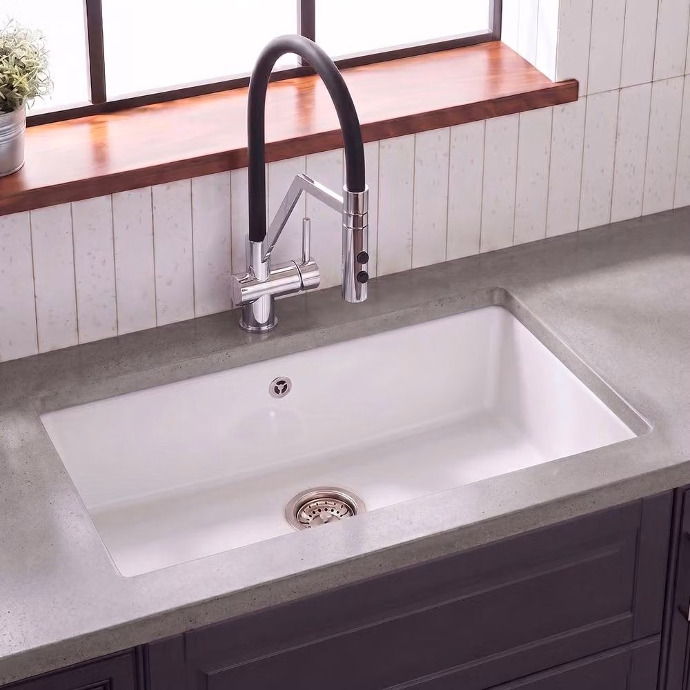 Balterley White Ceramic Fireclay Undermount 1 Bowl Kitchen Sink with Overflow W: 76.3 cm, D: 45.7 cm – 6