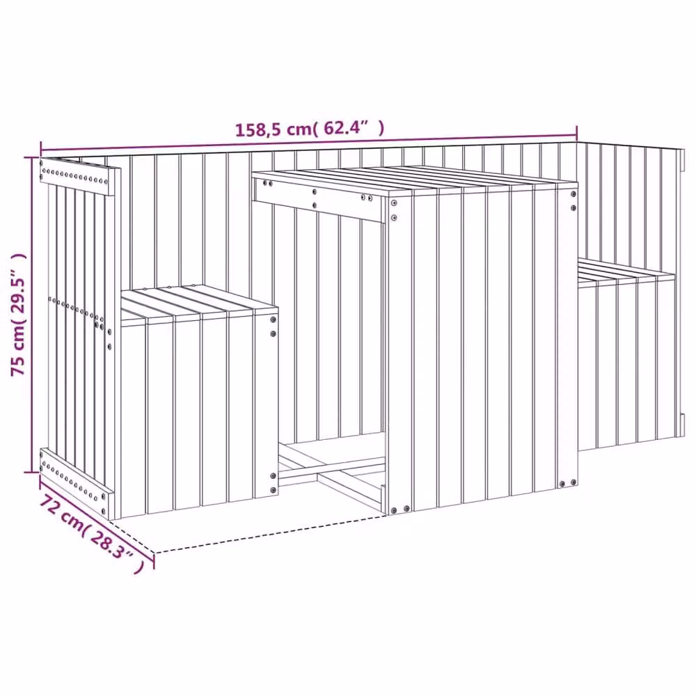 Berkfield Home 2 Seater Rustic Black Solid Wood Pine Balcony Set – 5