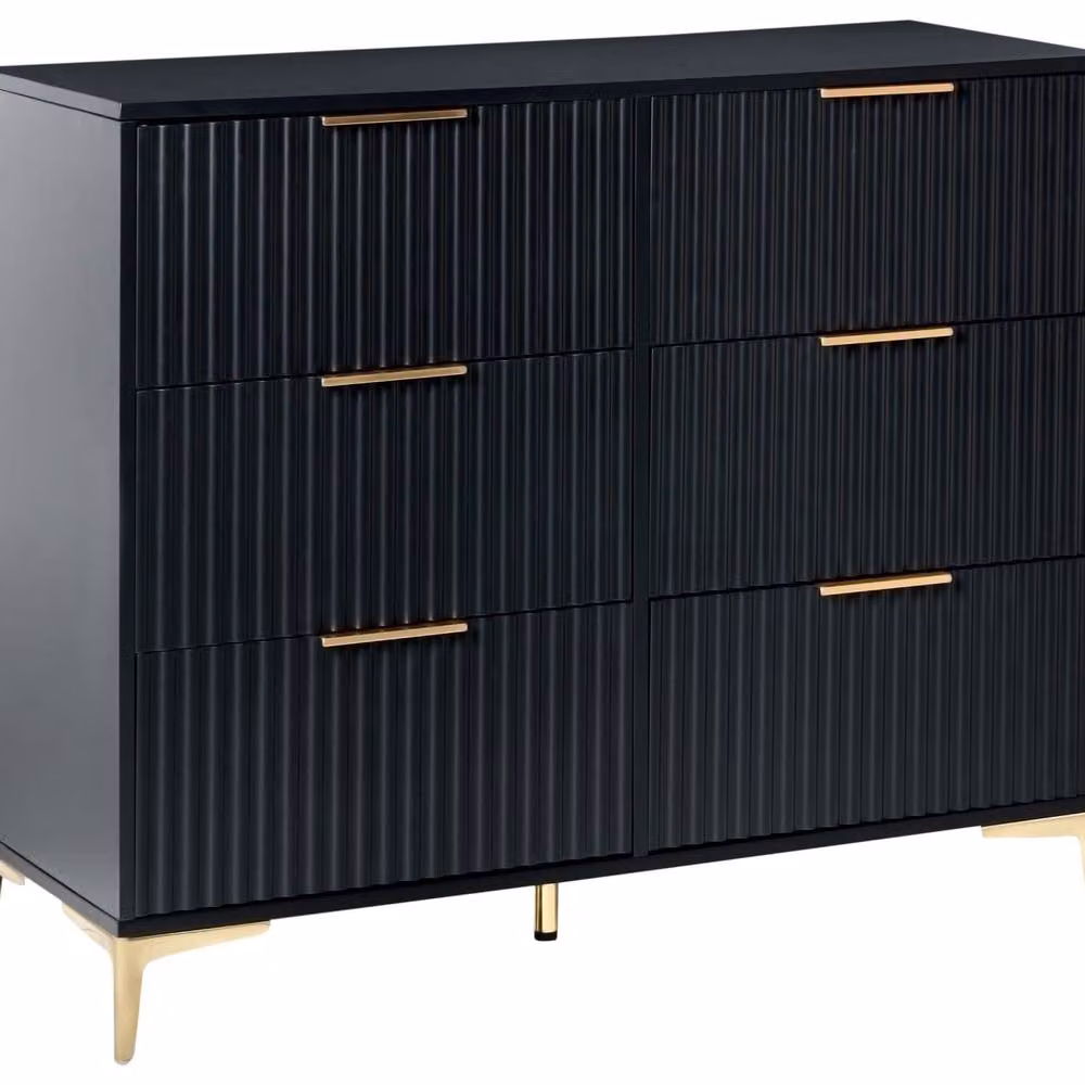 Wyld and Coco Black Six-Drawer Chest with Fluted Fronts and Gold Metal Handles – 2