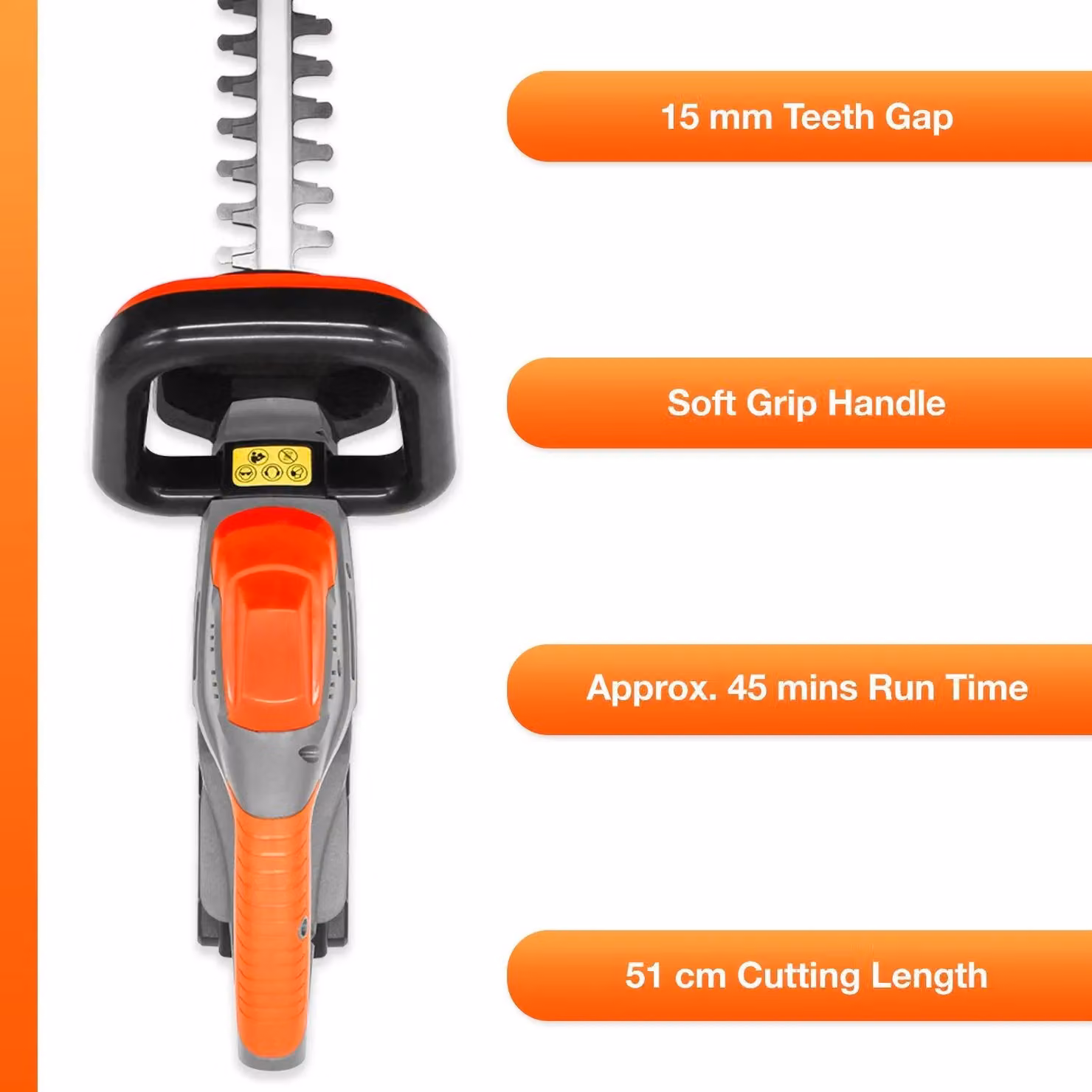 Terratek 20V Cordless Reciprocating Hedge Trimmer with 2 Rechargeable Batteries and Charger, Orange – 2