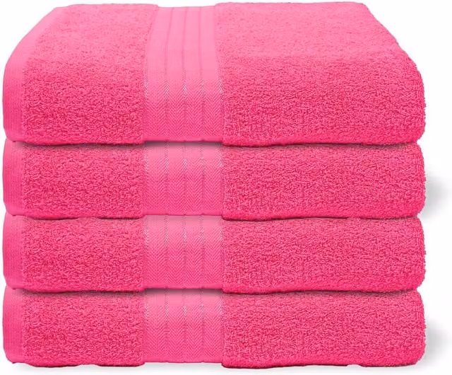 OHS 4 Pack of Fluffy 100% Cotton Pink Bath Sheets