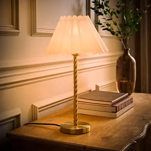 ValueLights Maura Twisted Gold Metal Table Lamp with White Pleated Tapered Shade – 2