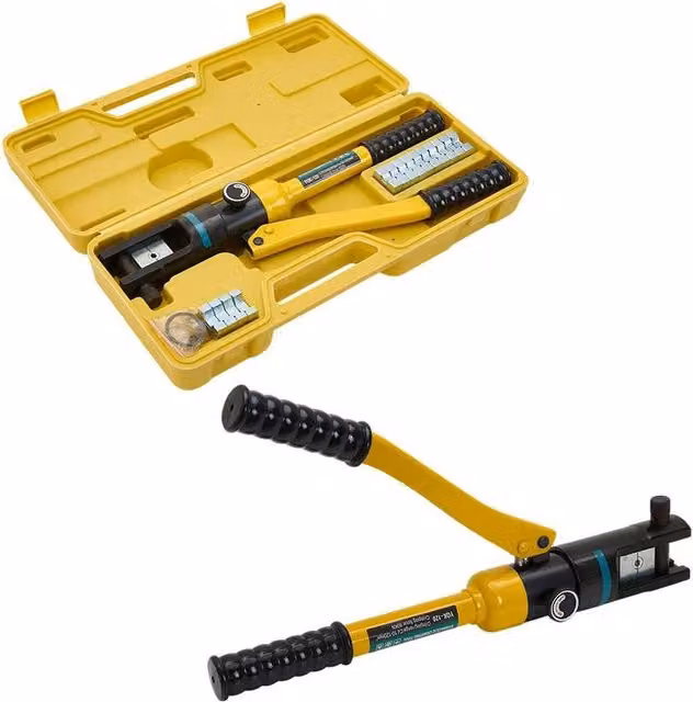 FLAVORA 10 Ton Hydraulic Manual Cable Crimping Tool with 120mm Terminal Die Set in Yellow