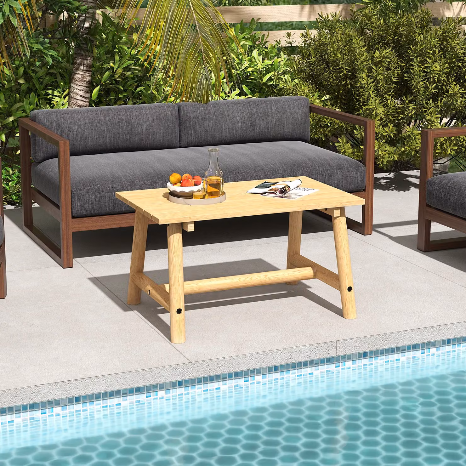 Costway Outdoor Coffee Table in Natural Solid Wood with Slatted Tabletop – 4