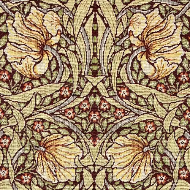 William Morris Pimpernel Tapestry Fabric in Damson Purple, Red and Multicolour