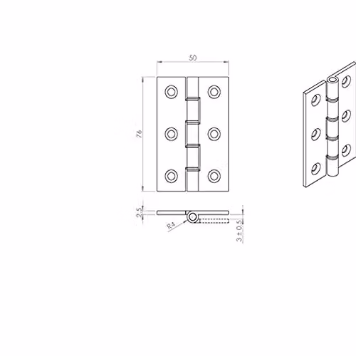 Loops Pair of Matt Bronze Brass Washered Butt Hinges for Internal Doors, W/D/H: 76 x 50 x 2.5 mm – 2
