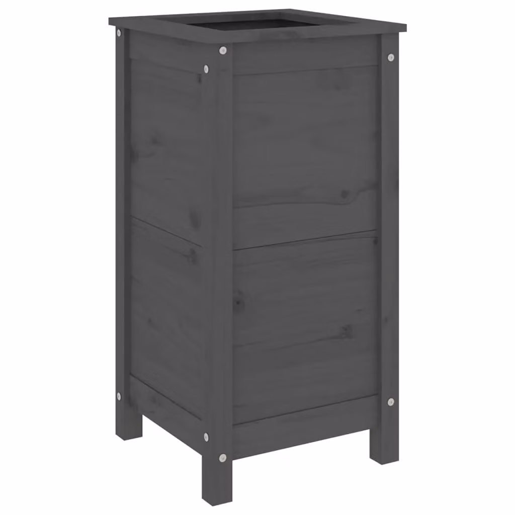 Berkfield Home Grey Solid Pine Garden Planter W/D/H: 40 x 40 x 78 cm – 2