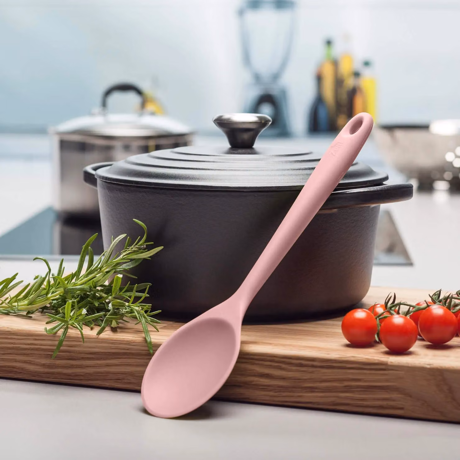 Zeal Pink Silicone and Nylon Non-Scratch Oval Cooking Spoon, 28 cm – 2