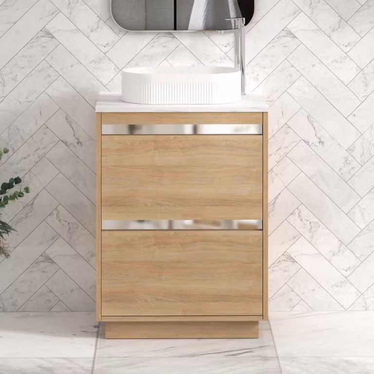 Royal Bathrooms Orion 800mm Natural Oak Floor Standing 2 Drawer Countertop Vanity Unit with Lyon Basin and Chrome Accent Trim
