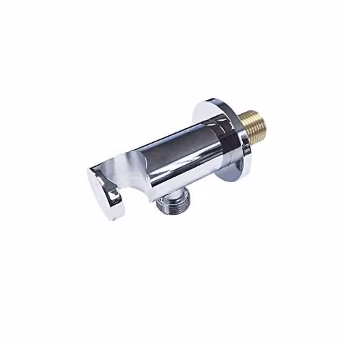 Nes Home Round Chrome Wall Outlet Elbow Hose Connector with Shower Handset Holder in Silver