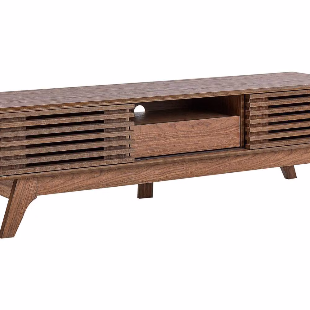 Wyld and Coco Everwood TV Stand in Dark Brown Retro Modern Storage W: 149 cm, D: 35 cm, H: 44 cm – 2