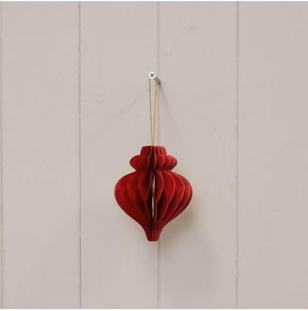 KDMD Set of 3 Red Teardrop Paper Christmas Baubles – 1